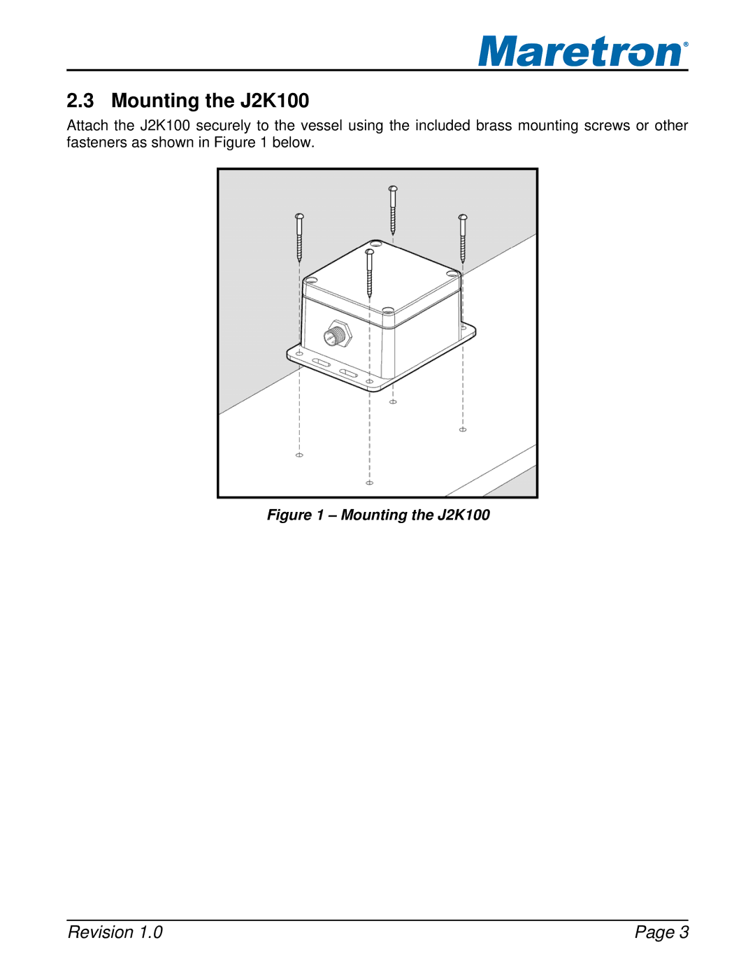 Maretron user manual Mounting the J2K100 