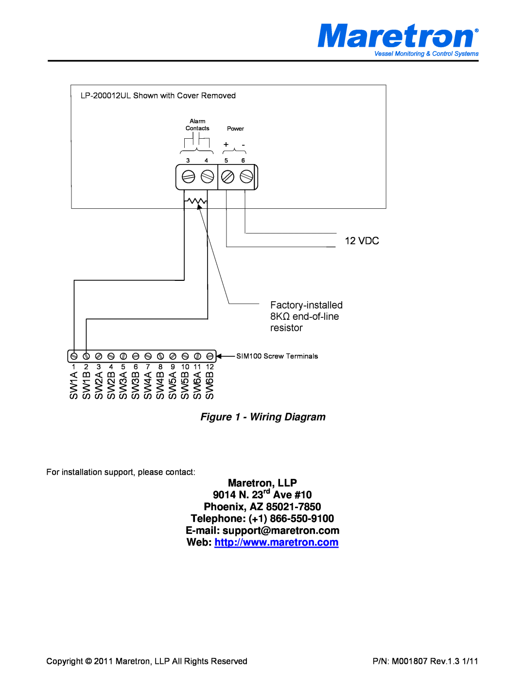 Maretron LP-200012UL installation instructions Maretron, LLP 9014 N. 23rd Ave #10 Phoenix, AZ, Wiring Diagram 