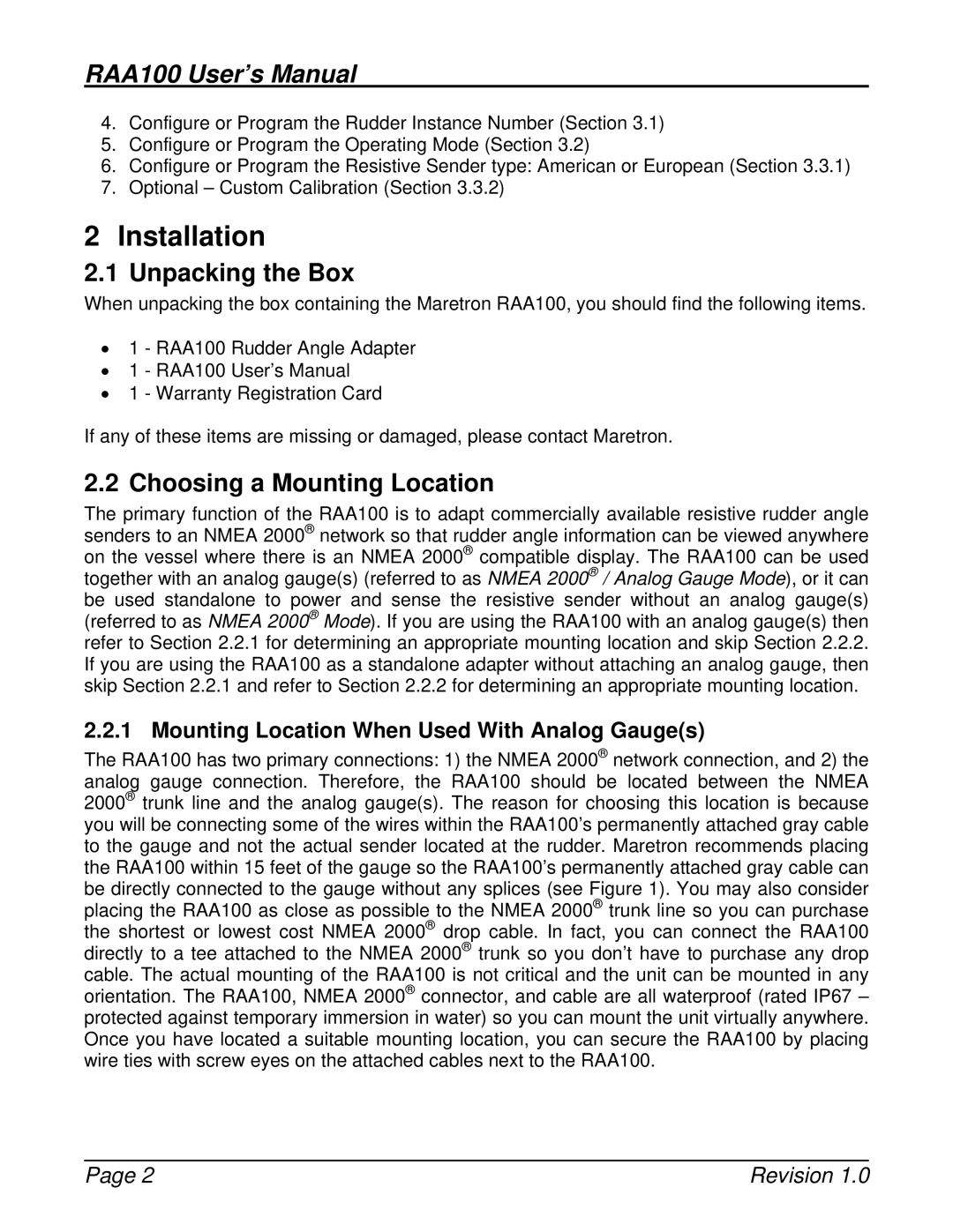 Maretron M001101 user manual Installation, Unpacking the Box, Choosing a Mounting Location 