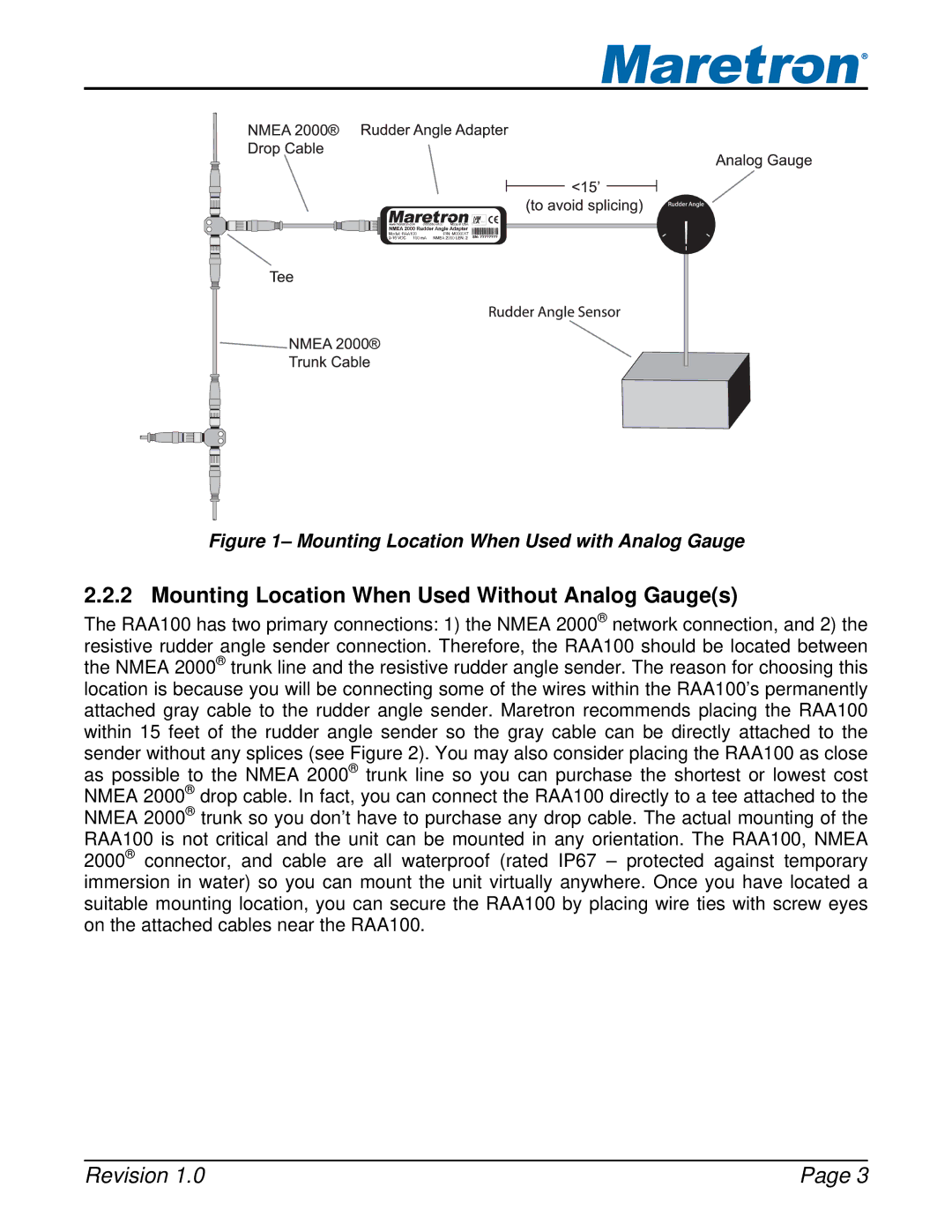 Maretron M001101 Mounting Location When Used Without Analog Gauges, Mounting Location When Used with Analog Gauge 