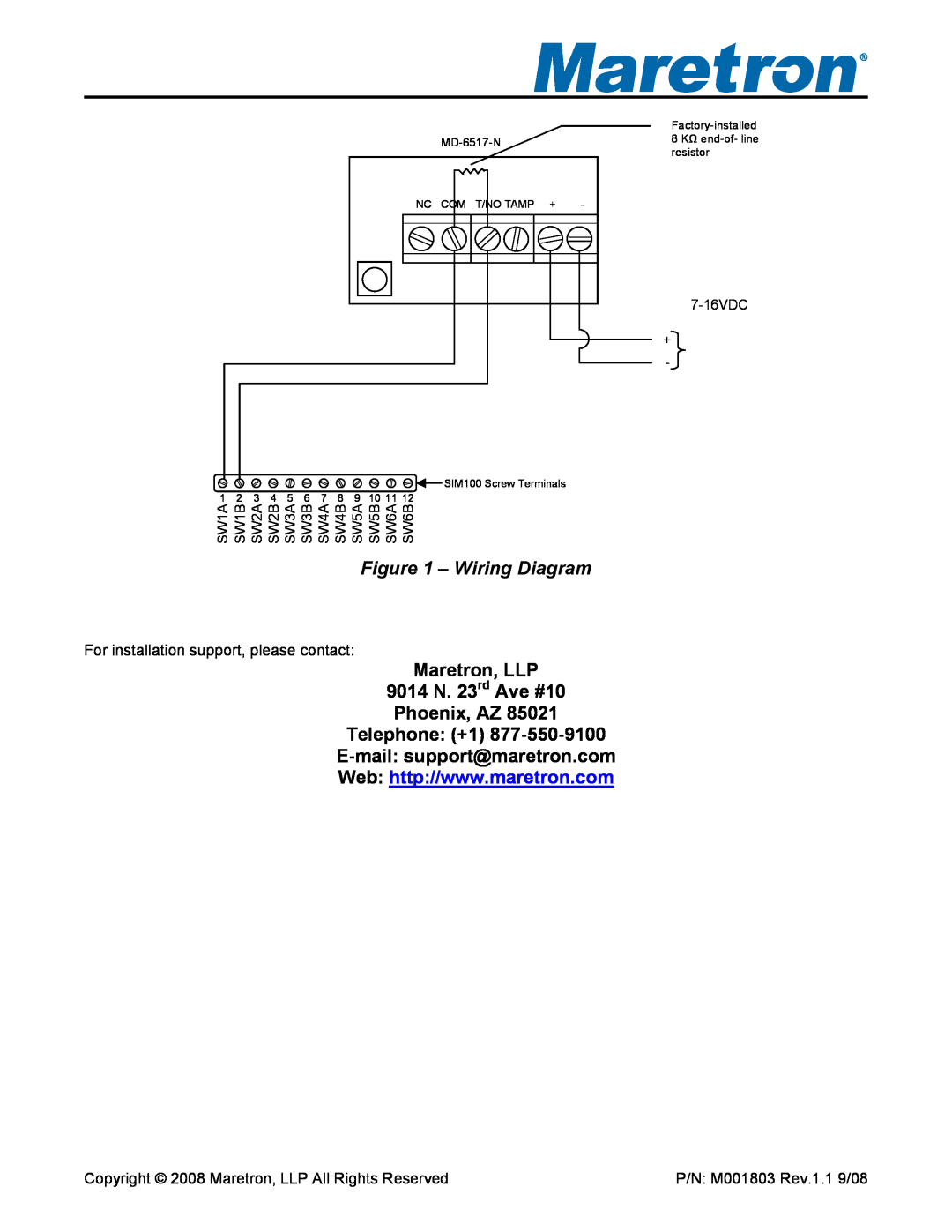 Maretron MD-6517-N installation instructions Maretron, LLP 9014 N. 23rd Ave #10 Phoenix, AZ, Wiring Diagram 