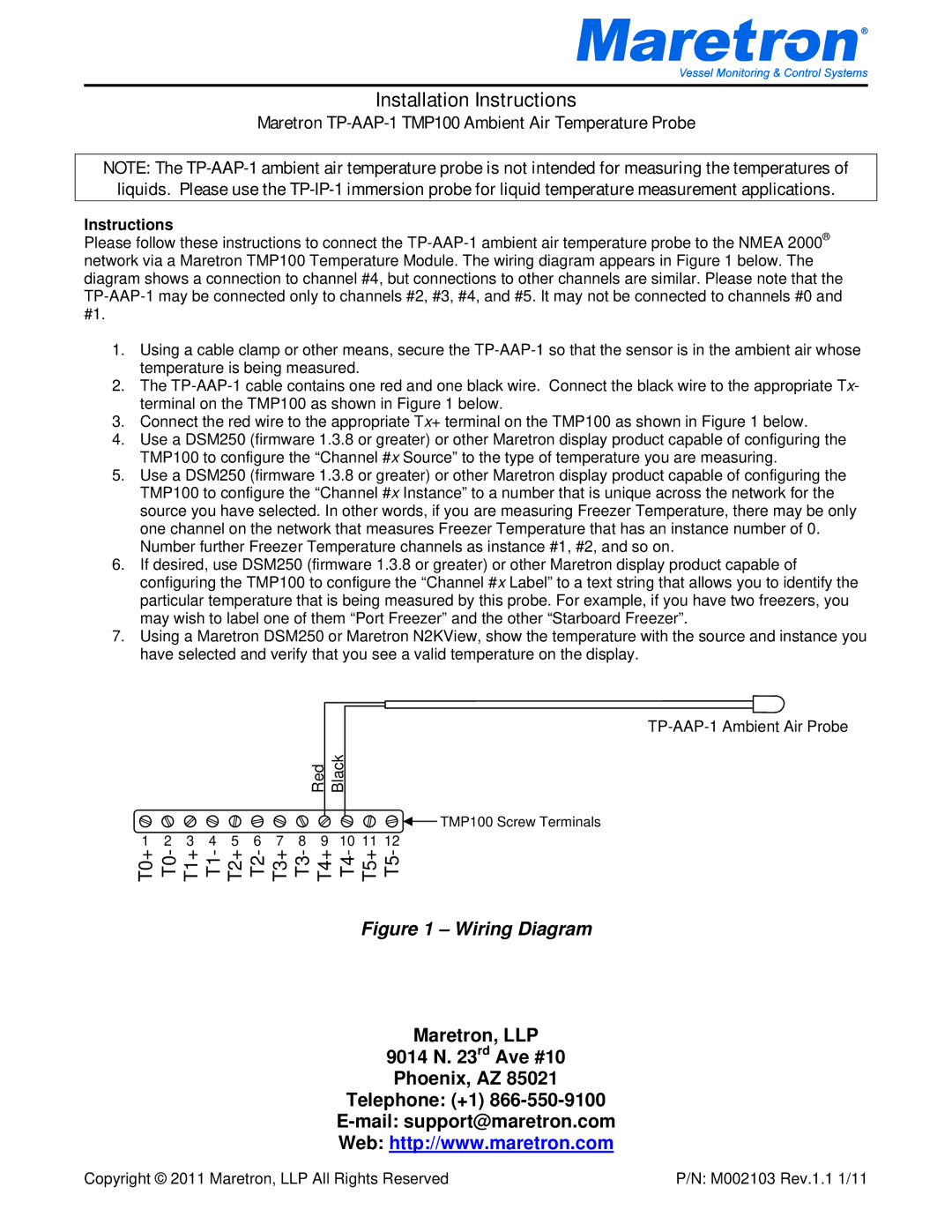 Maretron TP-AAP-1 installation instructions Installation Instructions, Maretron, LLP Rd Ave #10 Phoenix, AZ 