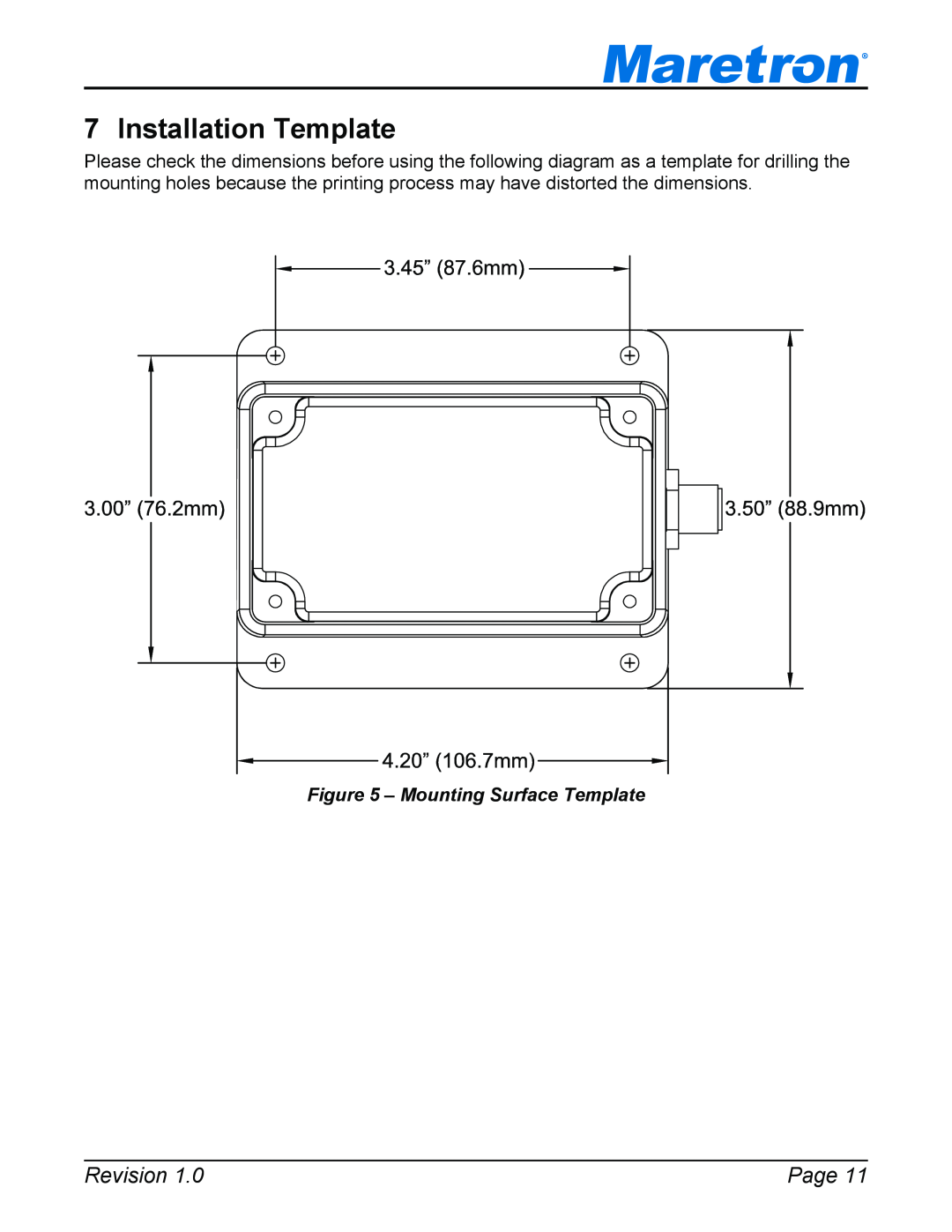 Maretron TP-EGT-1 user manual Installation Template, Revision, Page, Mounting Surface Template 