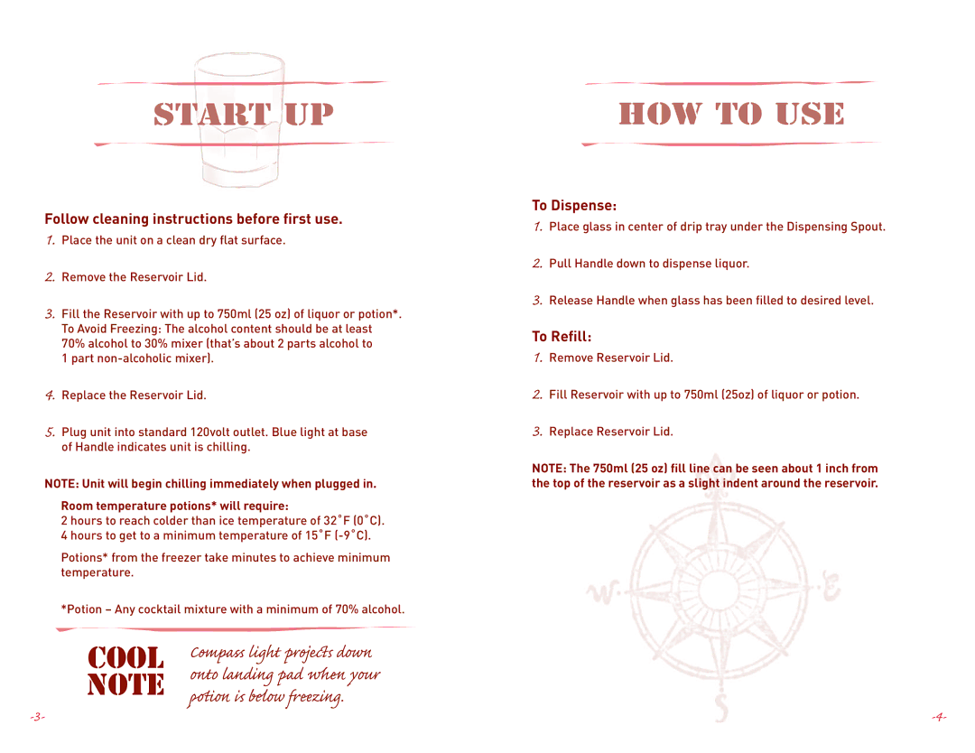 Margaritaville NBMGDC1XXX Start UP, HOW to USE, Follow cleaning instructions before first use, To Dispense, To Refill 