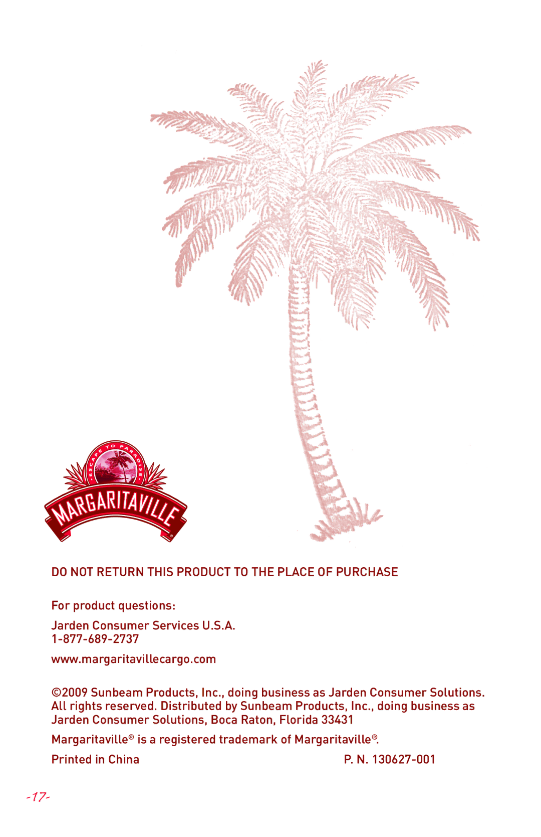 Margaritaville NBMGDM0900 user manual Do not Return this Product to the Place of Purchase 