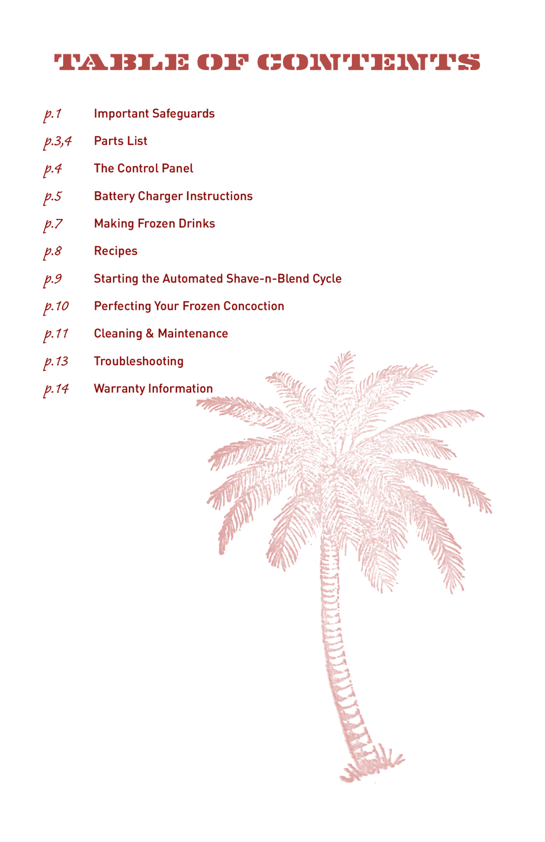 Margaritaville NBMGDM0900 user manual Table of Contents 