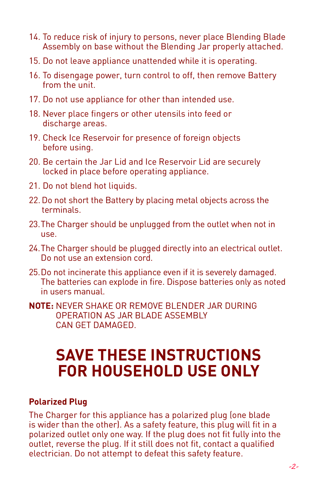 Margaritaville NBMGDM0900 user manual Save These Instructions for Household USE only 