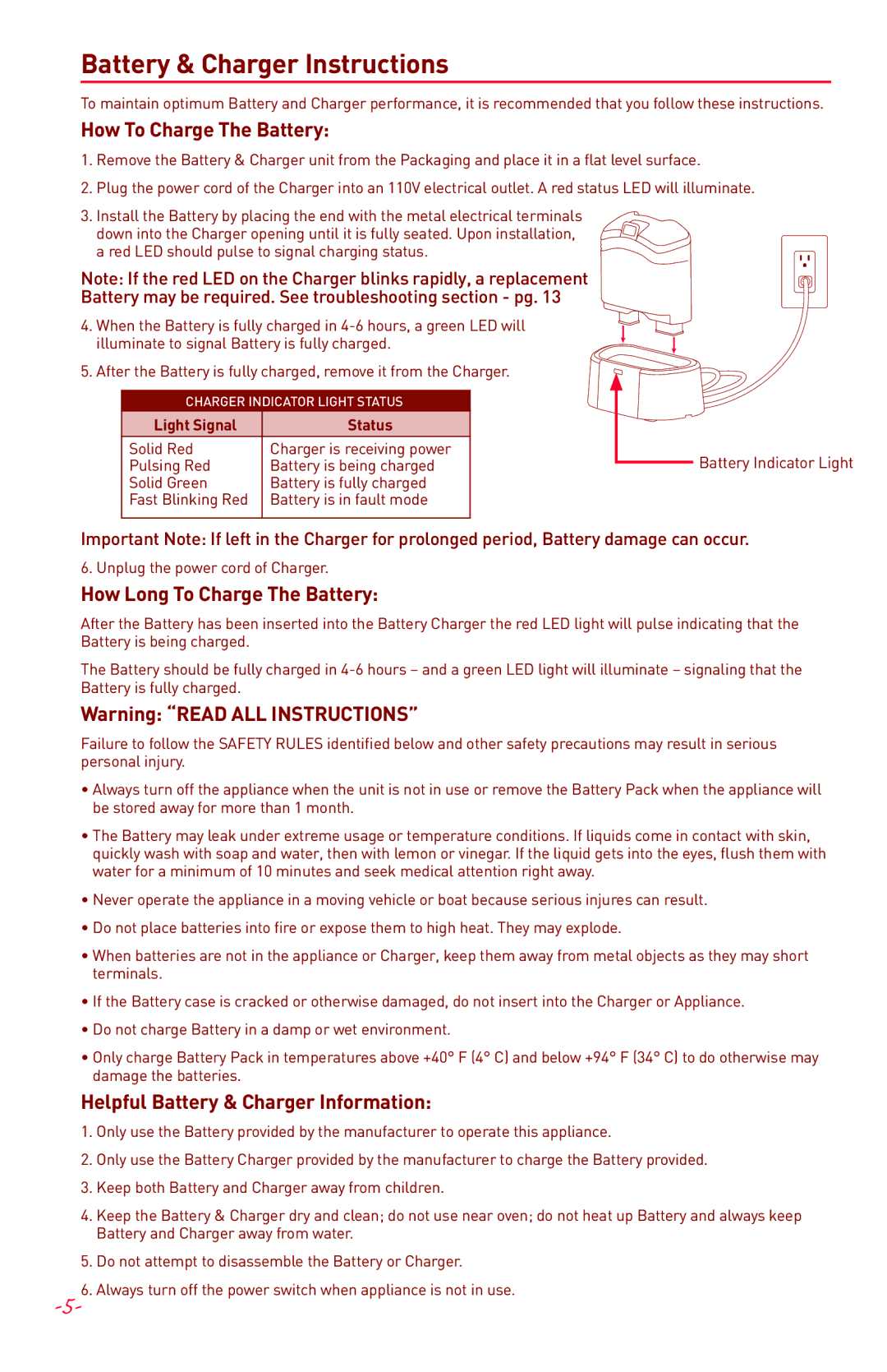 Margaritaville NBMGDM0900 Battery & Charger Instructions, How To Charge The Battery, How Long To Charge The Battery 