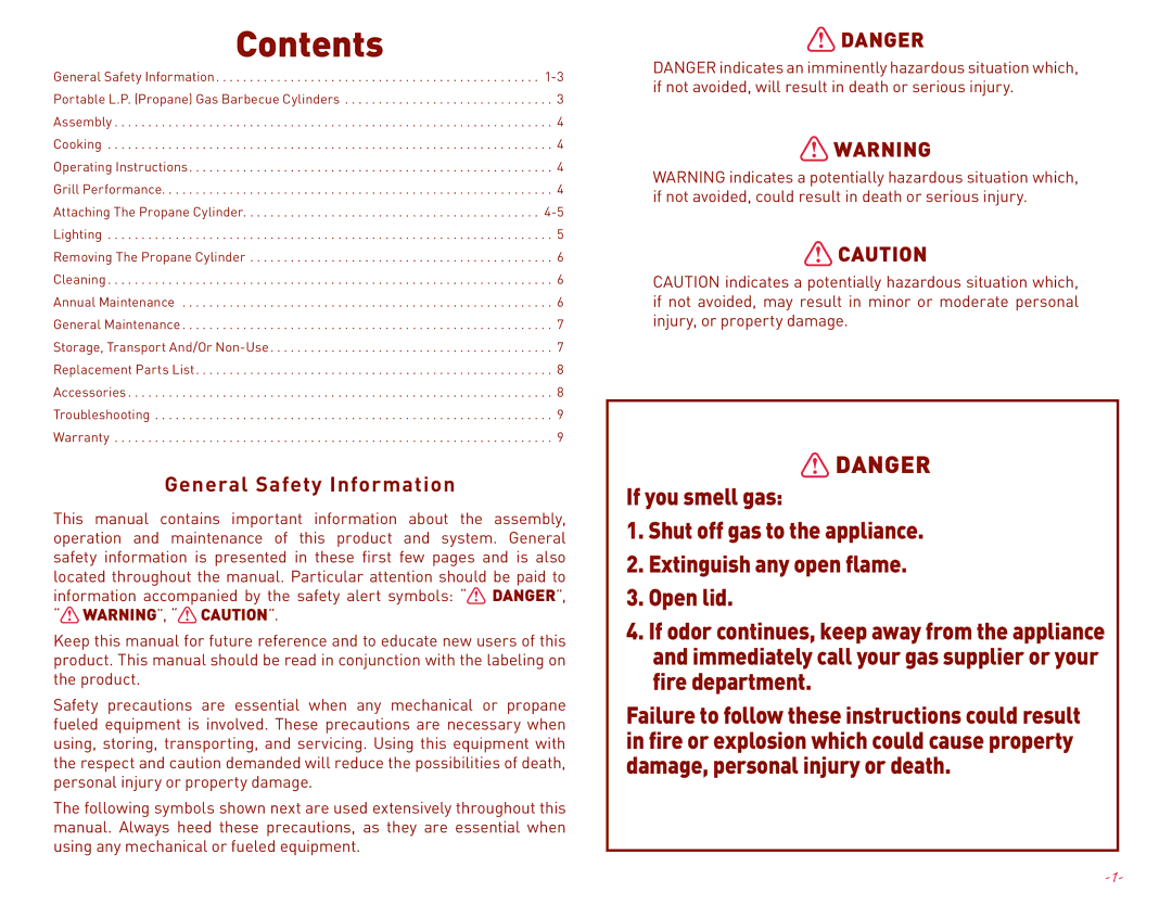 Margaritaville NBMGLG1900, NBMGLG1000 user manual Contents 