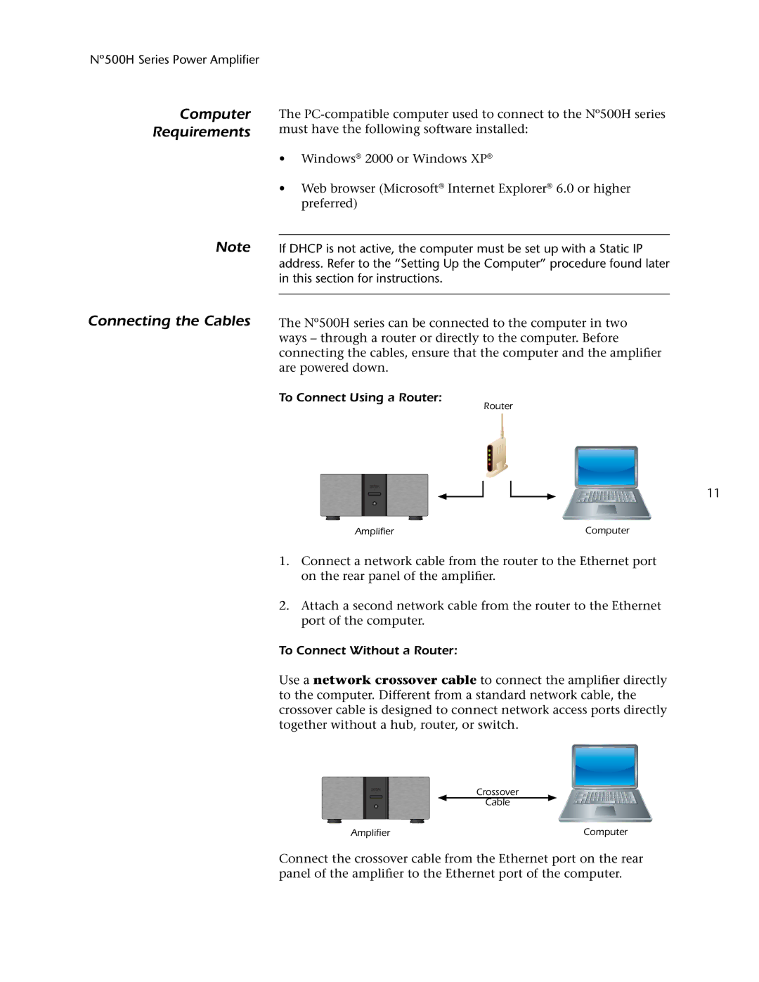 Mark Levinson 500H Computer Requirements, Connecting the Cables, To Connect Using a Router, To Connect Without a Router 