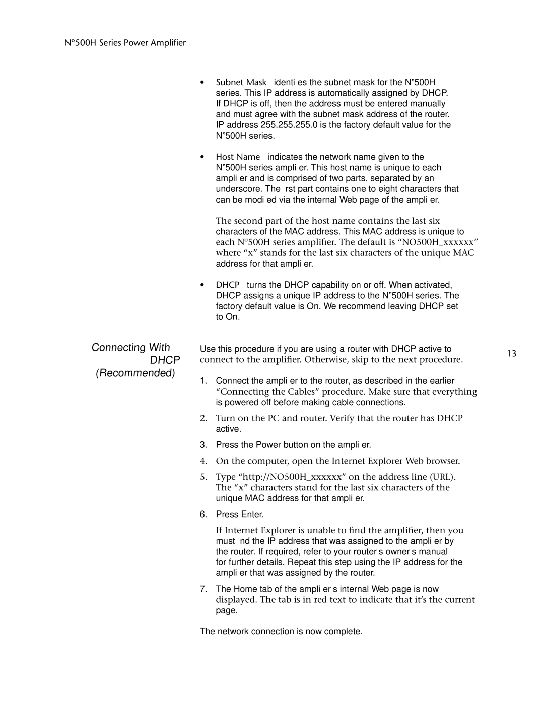 Mark Levinson 500H owner manual Connecting With Dhcp Recommended, On the computer, open the Internet Explorer Web browser 