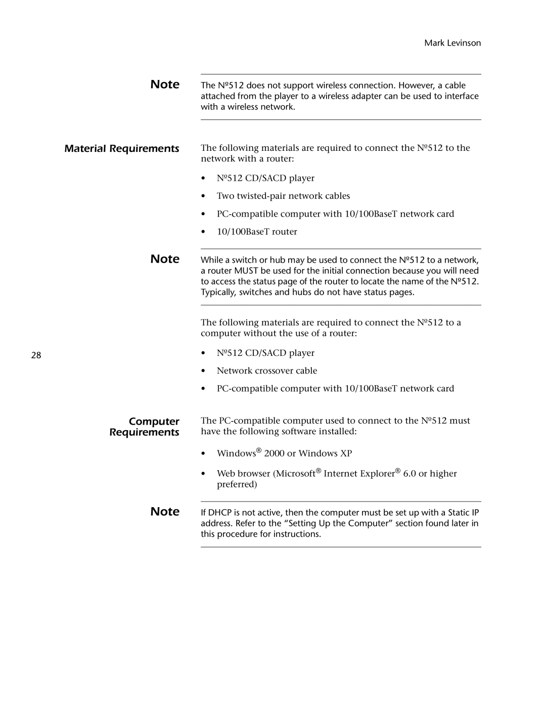 Mark Levinson 512 owner manual Material Requirements, Computer Requirements 