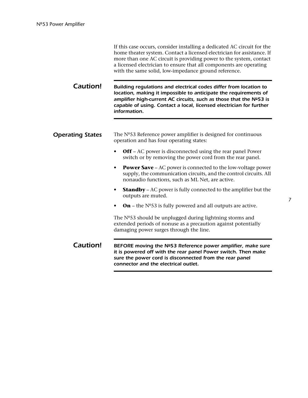 Mark Levinson 53 owner manual Operating States 