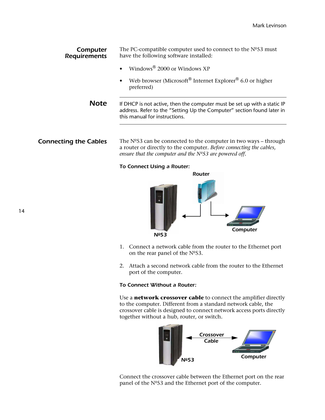 Mark Levinson owner manual Computer Requirements Connecting the Cables, To Connect Using a Router Computer No53 