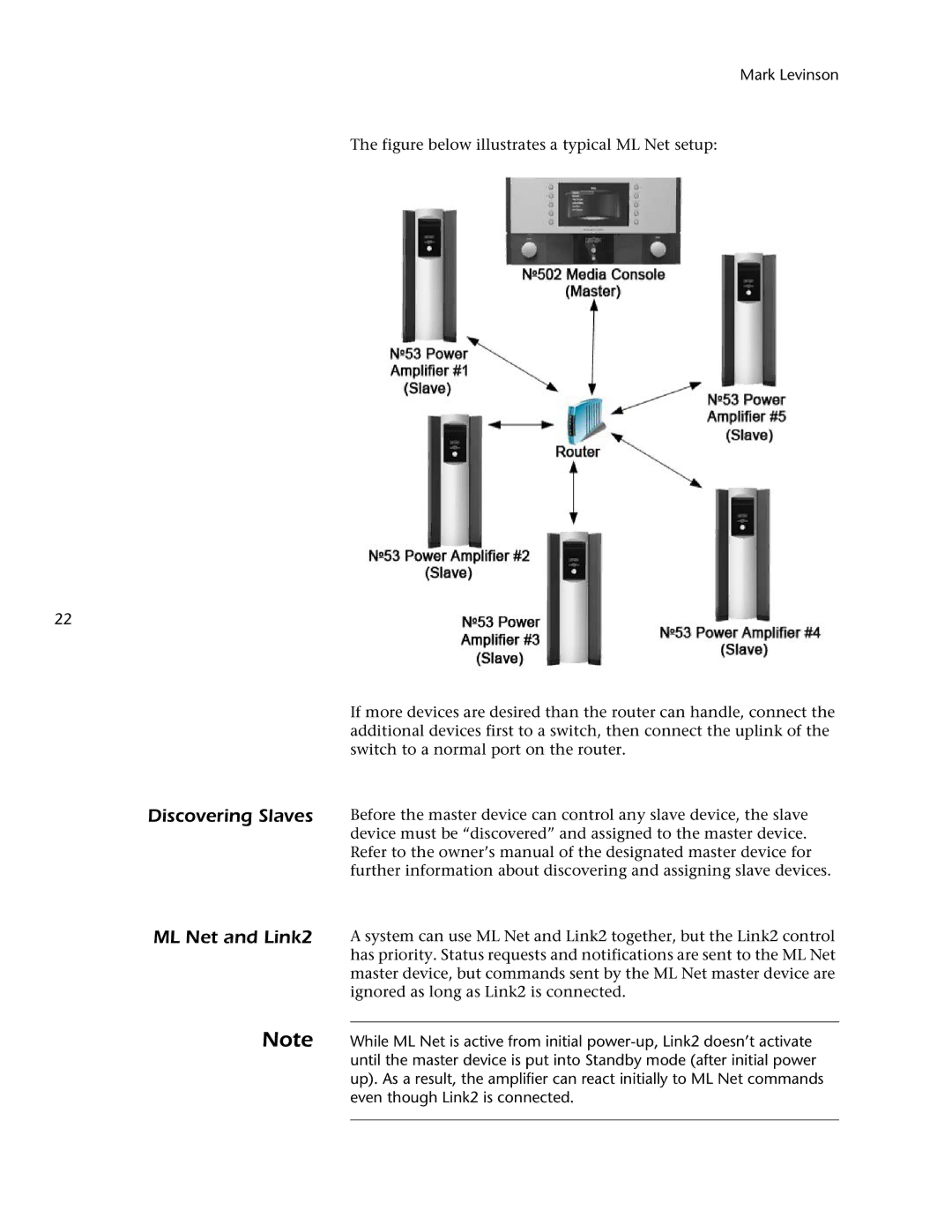 Mark Levinson 53 owner manual Discovering Slaves ML Net and Link2, Figure below illustrates a typical ML Net setup 