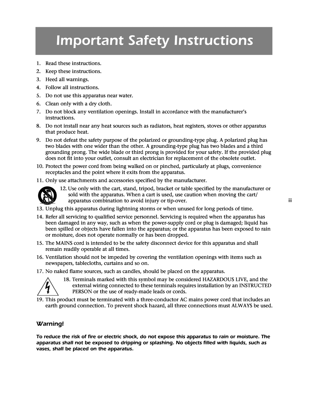 Mark Levinson 53 owner manual Important Safety Instructions 