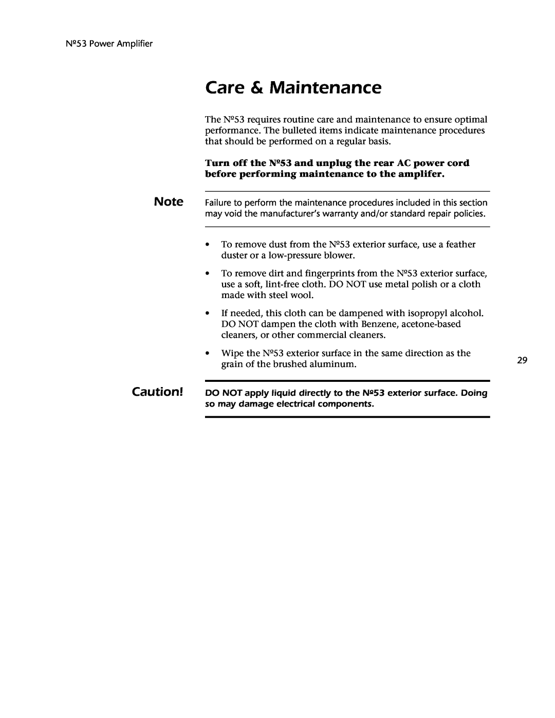Mark Levinson 53 owner manual Care & Maintenance 