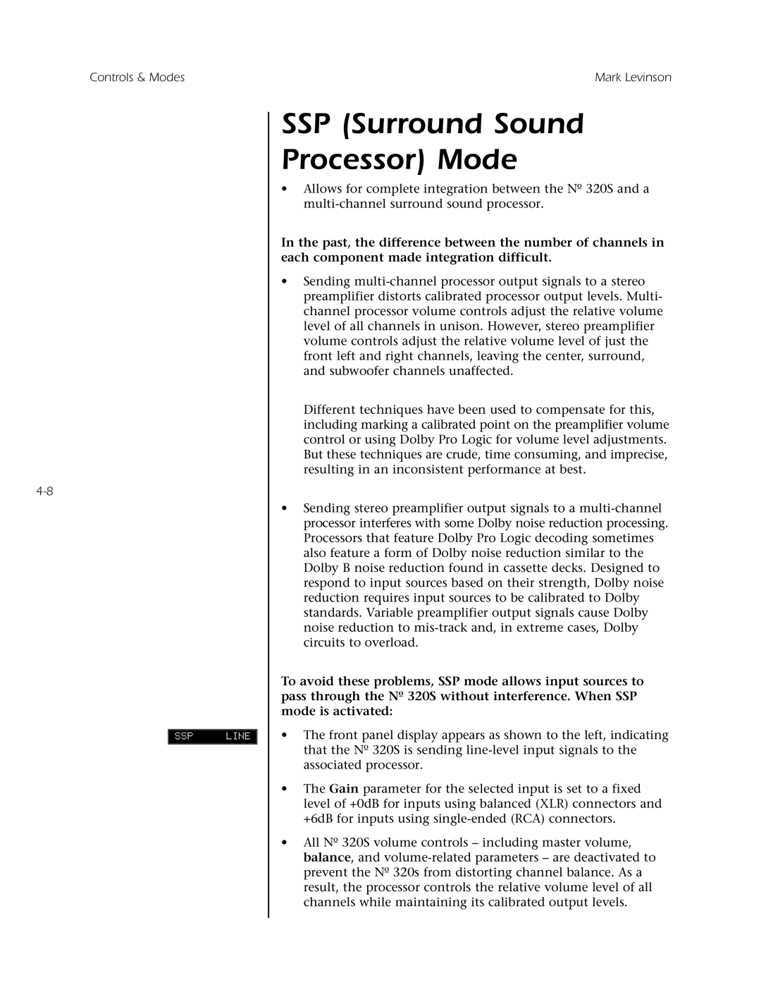 Mark Levinson N 320S owner manual SSP Surround Sound Processor Mode 