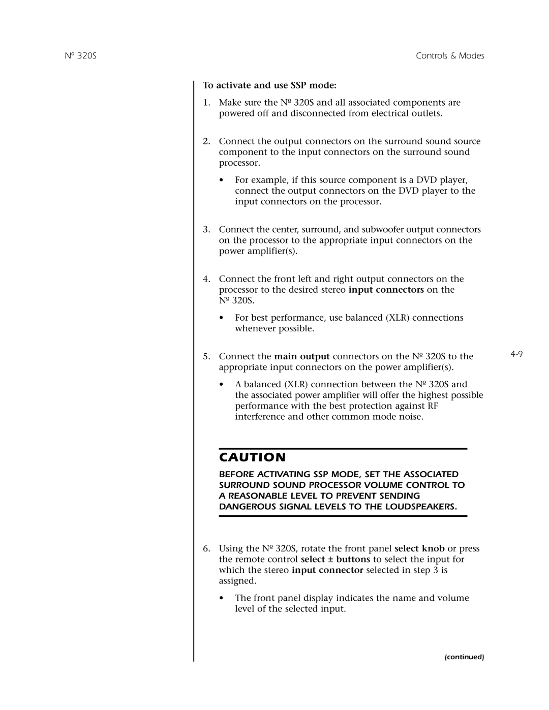 Mark Levinson N 320S owner manual To activate and use SSP mode 