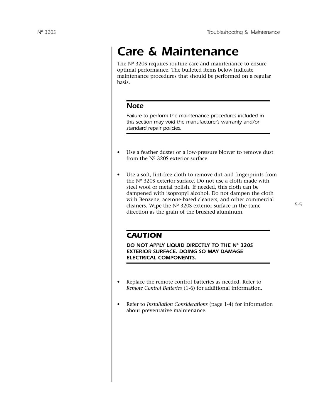 Mark Levinson N 320S owner manual Care & Maintenance, Nº 320S Troubleshooting & Maintenance 