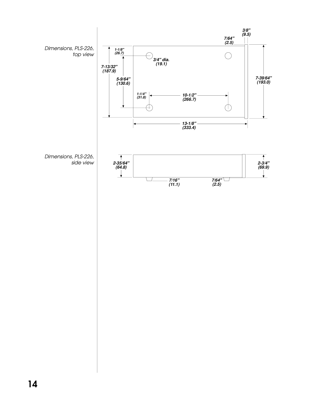 Mark Levinson N26 manual Dimensions, PLS-226, top view 