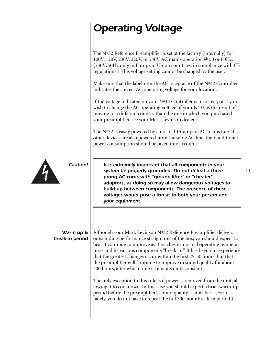 Mark Levinson N32 owner manual Operating Voltage 