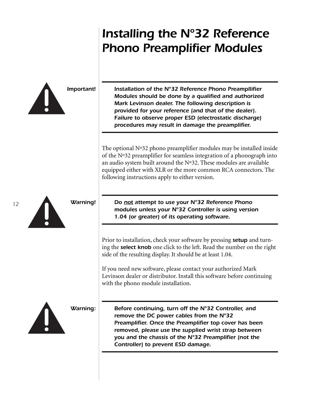 Mark Levinson N32 owner manual Installing the Nº32 Reference Phono Preamplifier Modules 