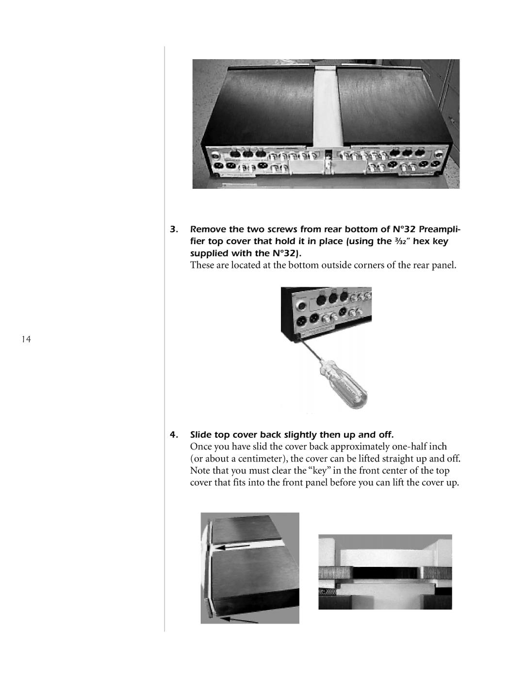 Mark Levinson N32 owner manual Slide top cover back slightly then up and off 