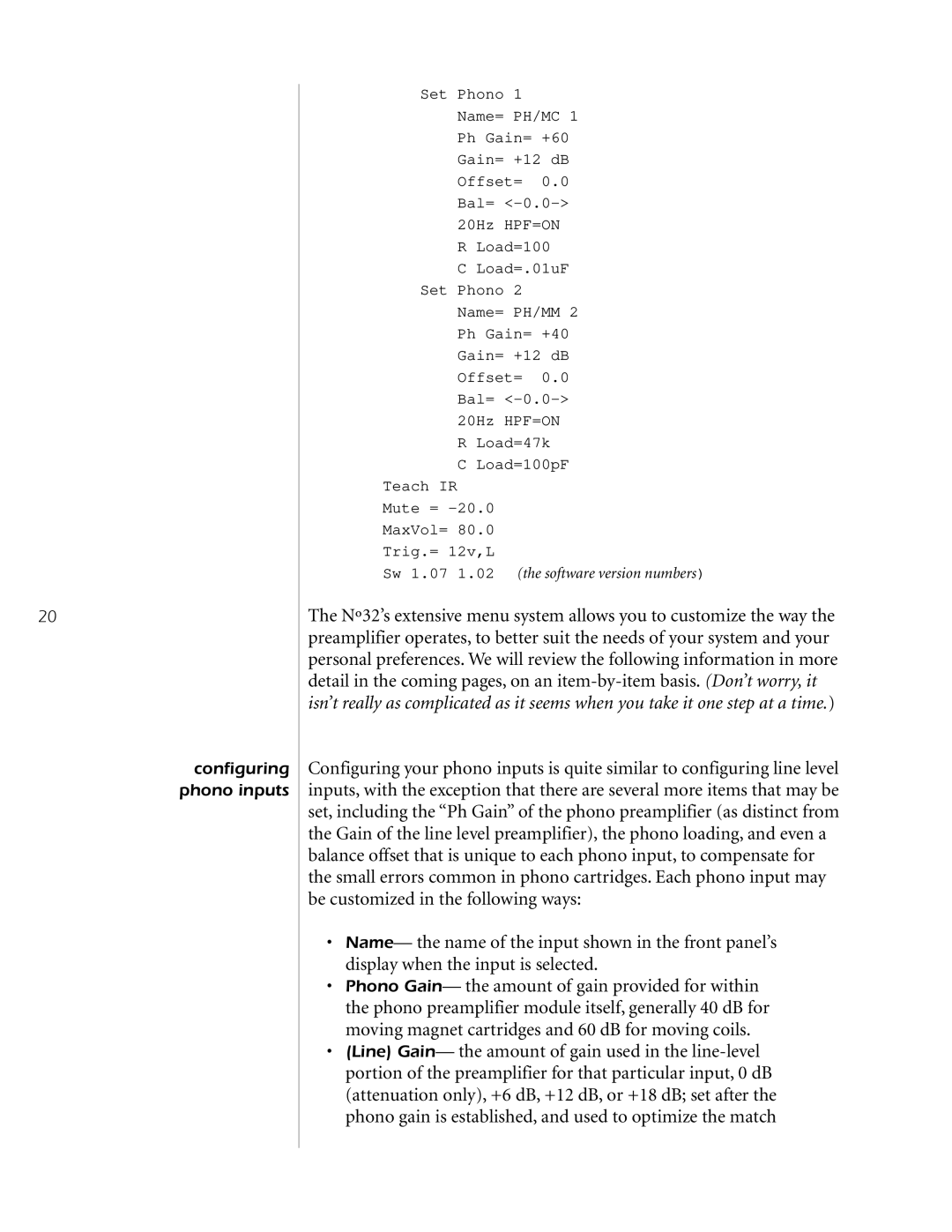 Mark Levinson N32 owner manual Configuring phono inputs 