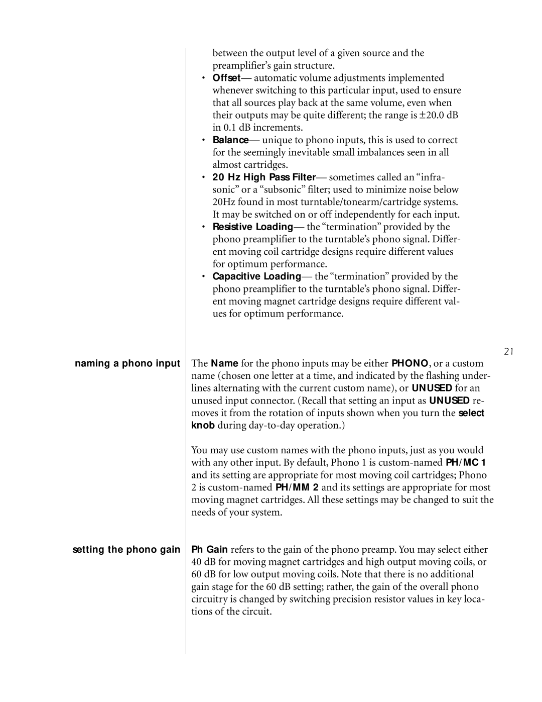 Mark Levinson N32 owner manual Naming a phono input Setting the phono gain 