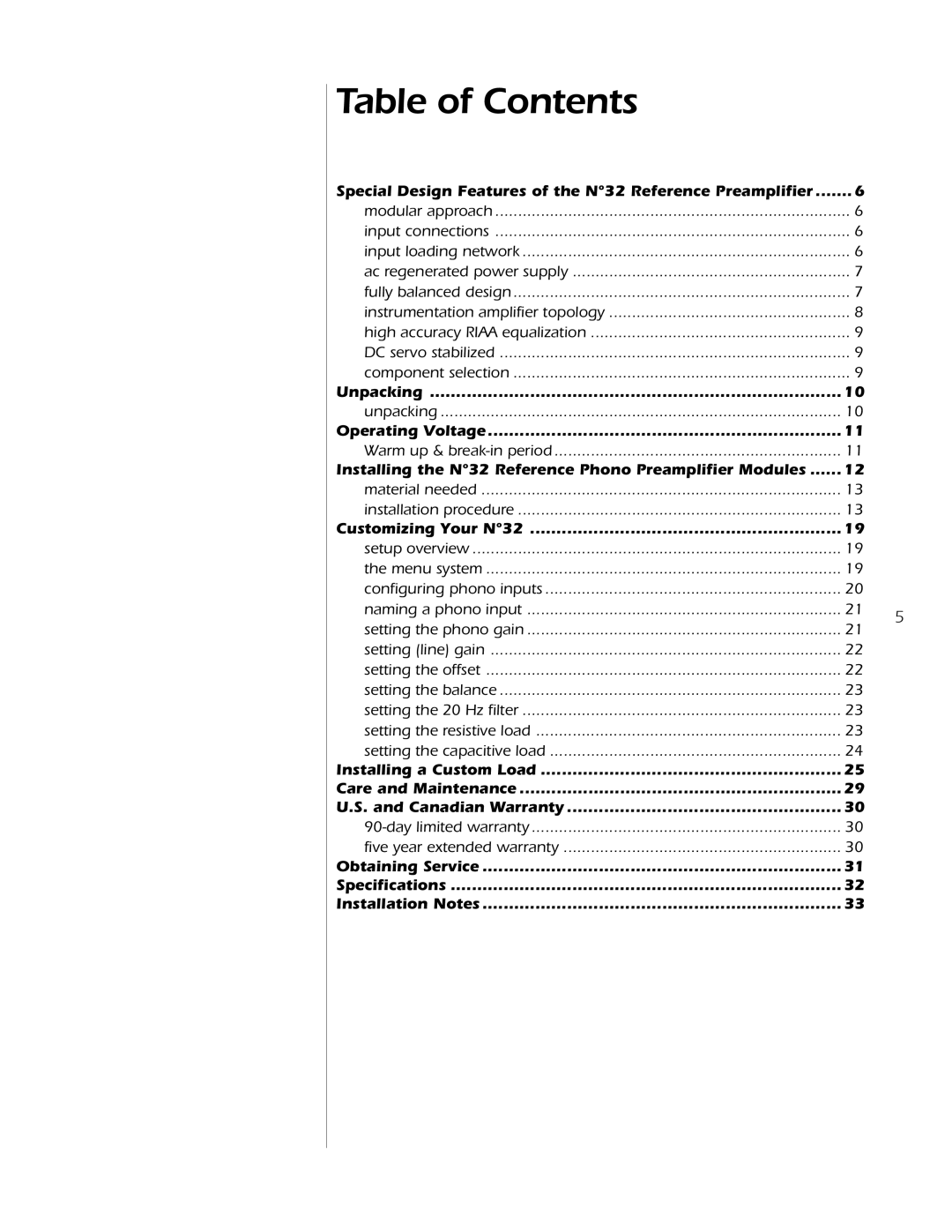 Mark Levinson N32 owner manual Table of Contents 