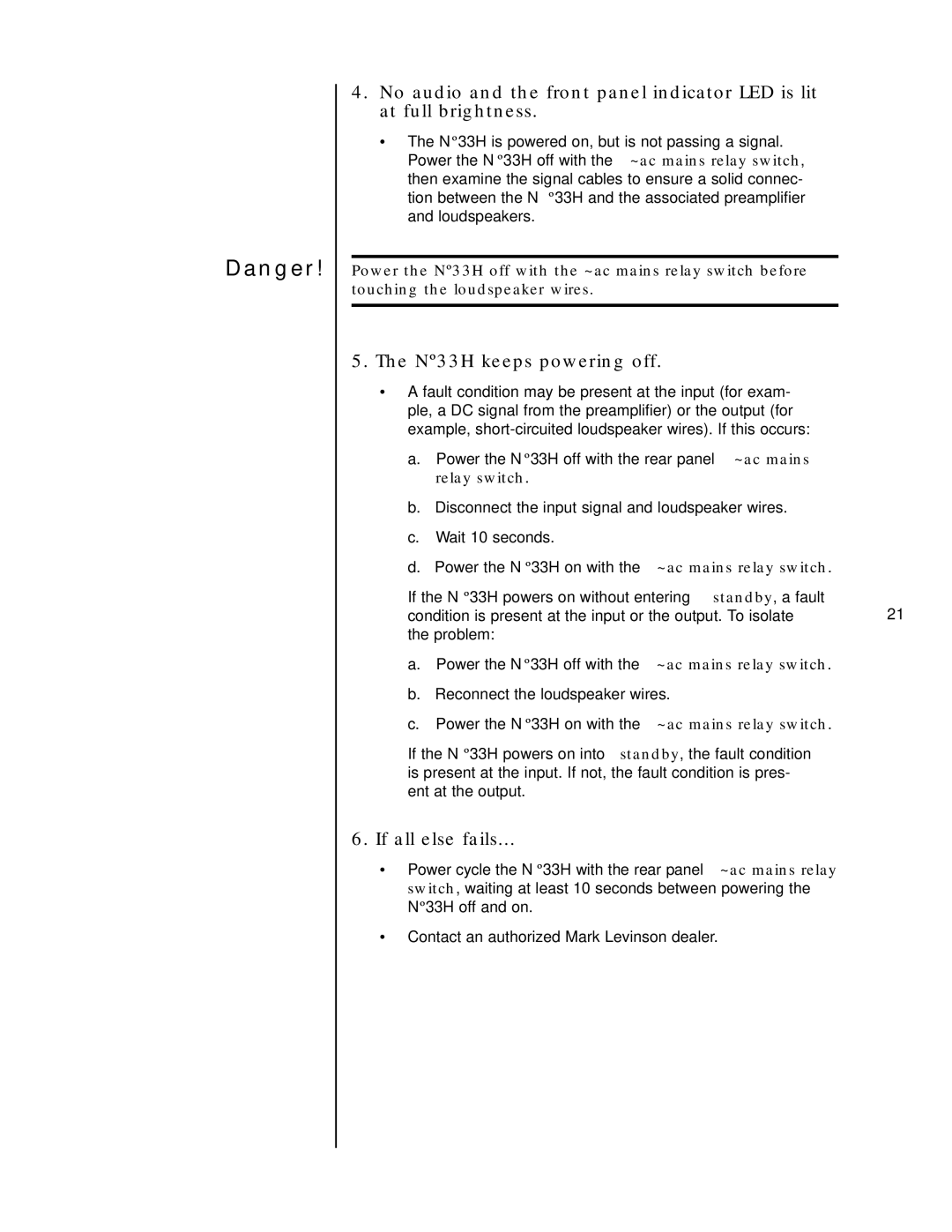 Mark Levinson N33H owner manual Nº33H keeps powering off, If all else fails 