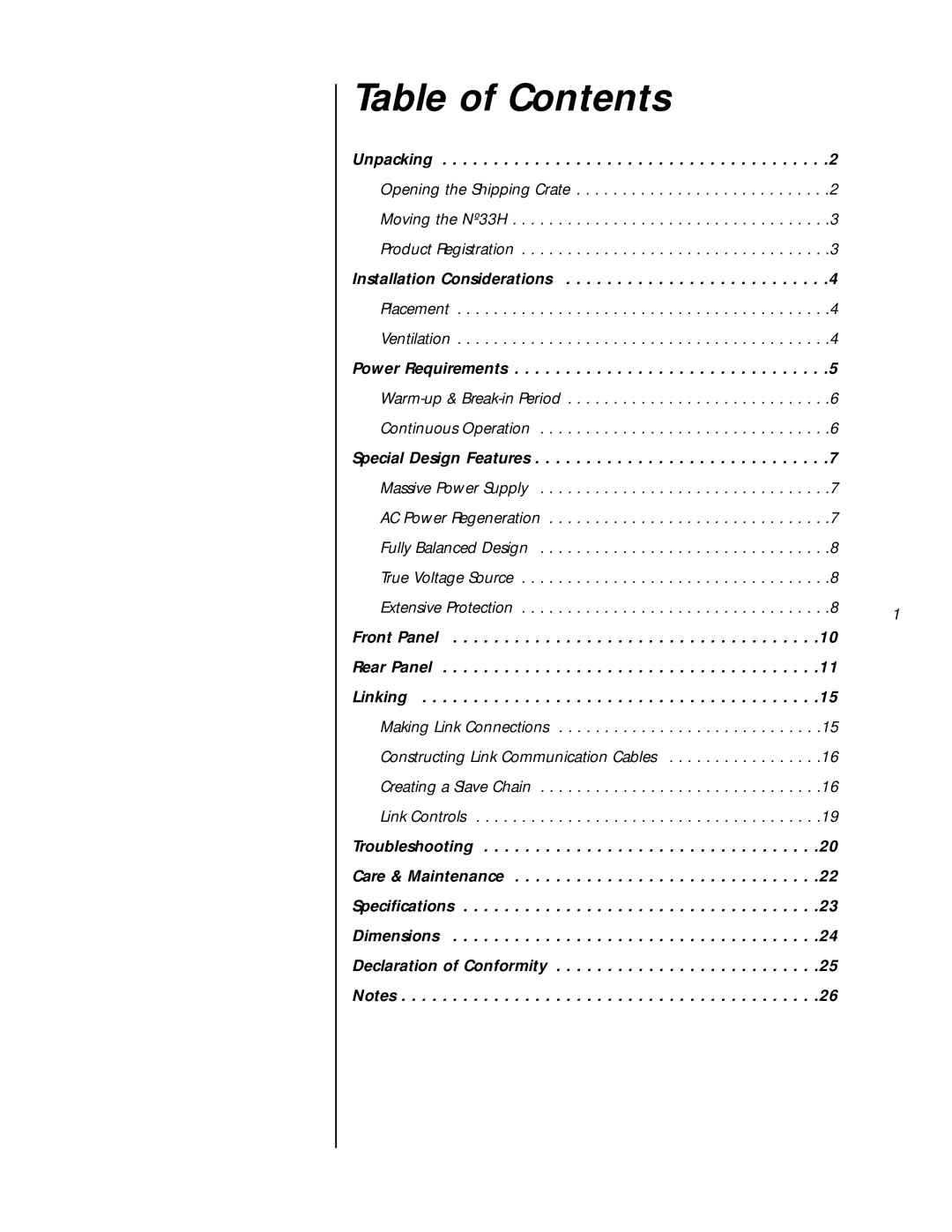 Mark Levinson N33H owner manual Table of Contents 