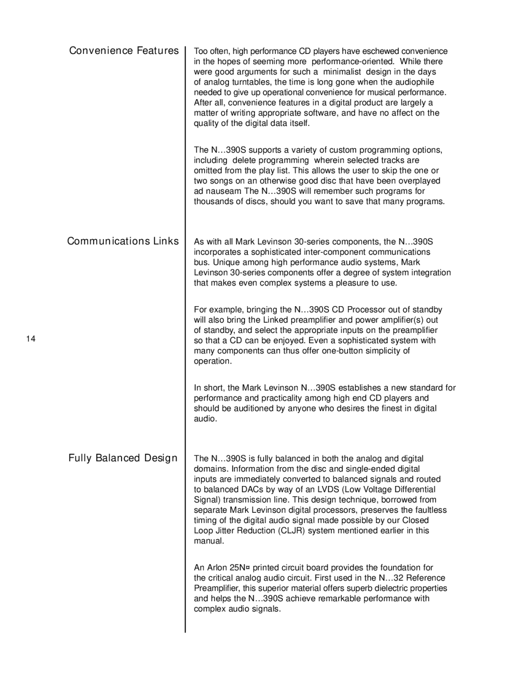 Mark Levinson N390S owner manual 