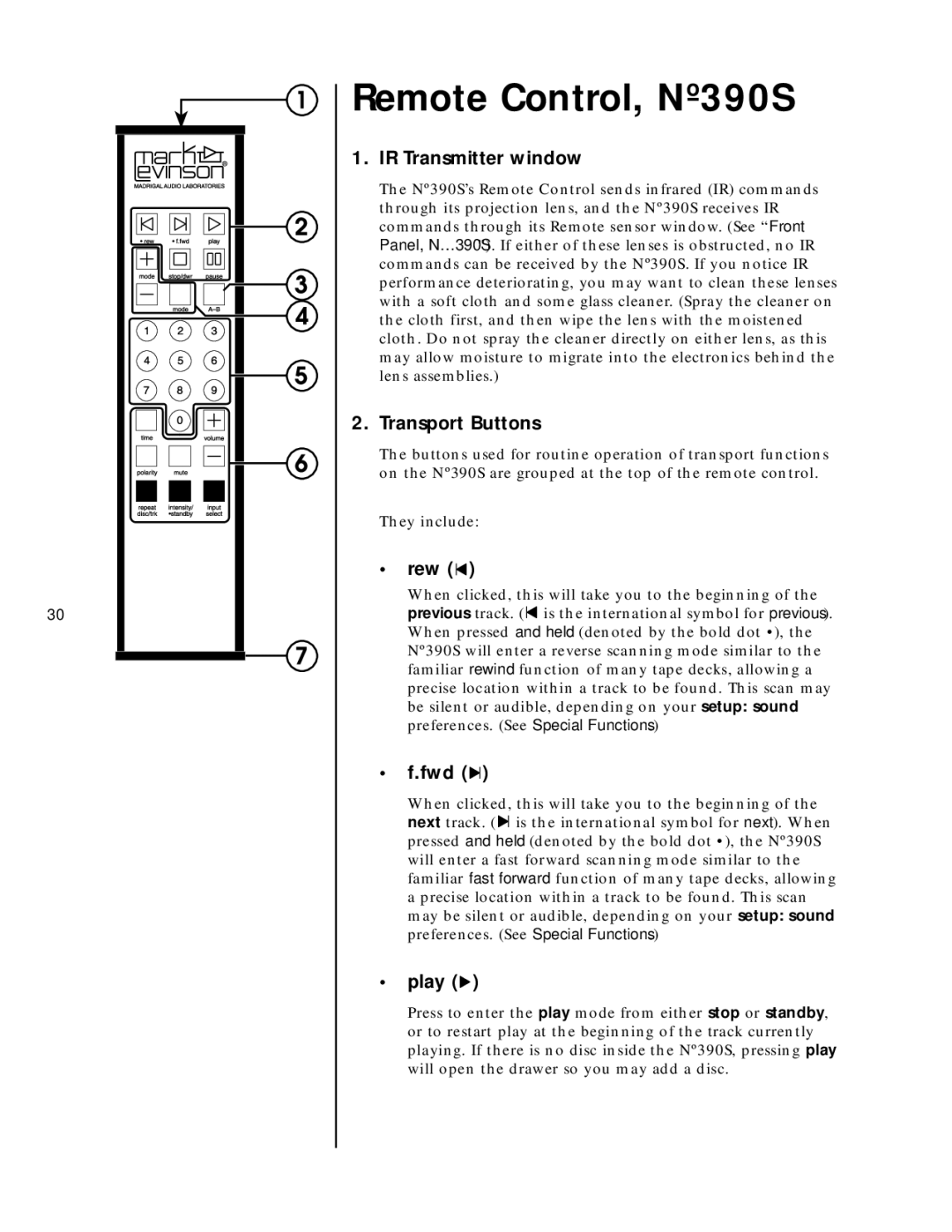 Mark Levinson N390S owner manual Remote Control, Nº390S 