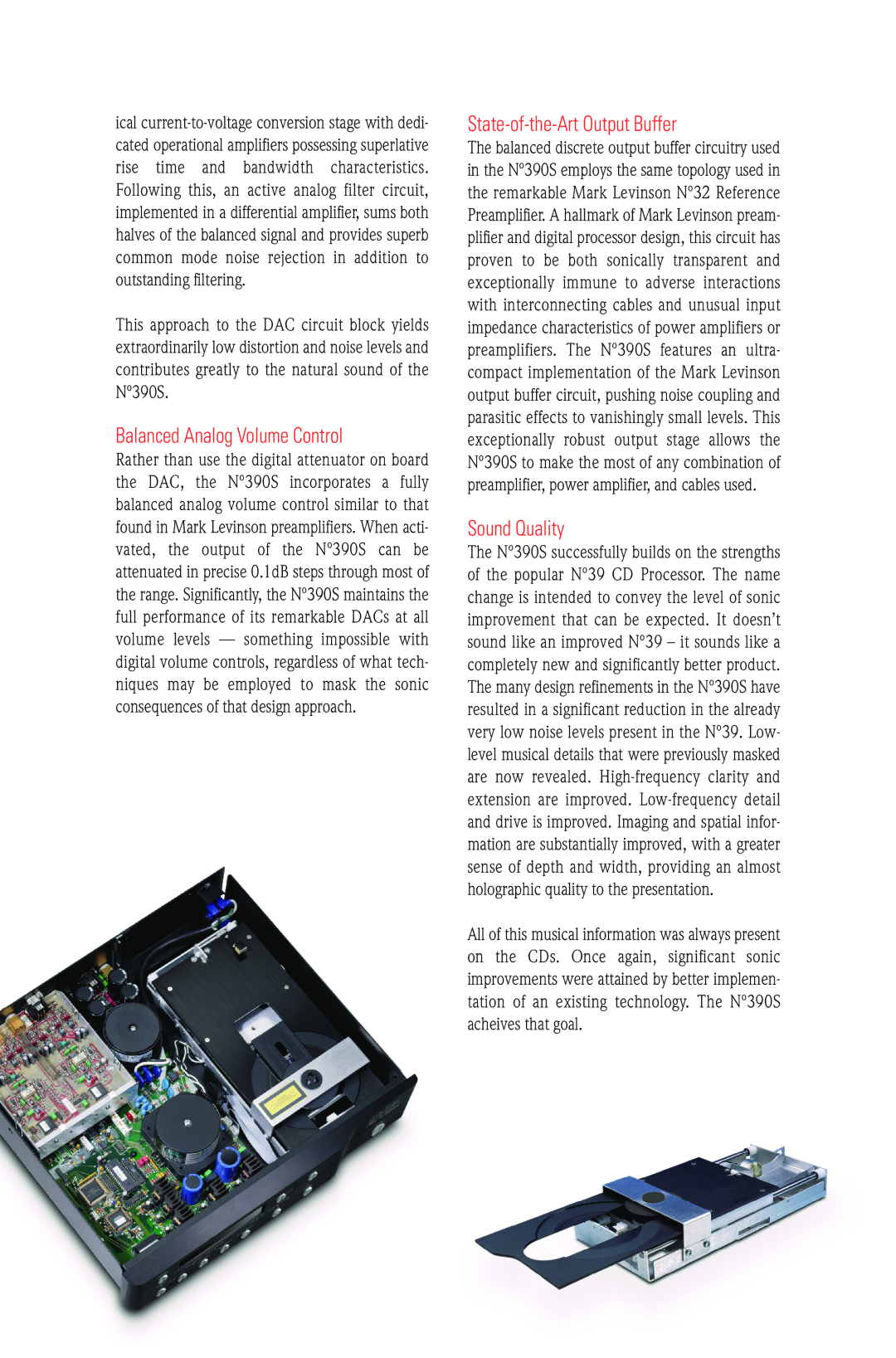 Mark Levinson N390S manual Balanced Analog Volume Control, State-of-the-Art Output Buffer, Sound Quality 