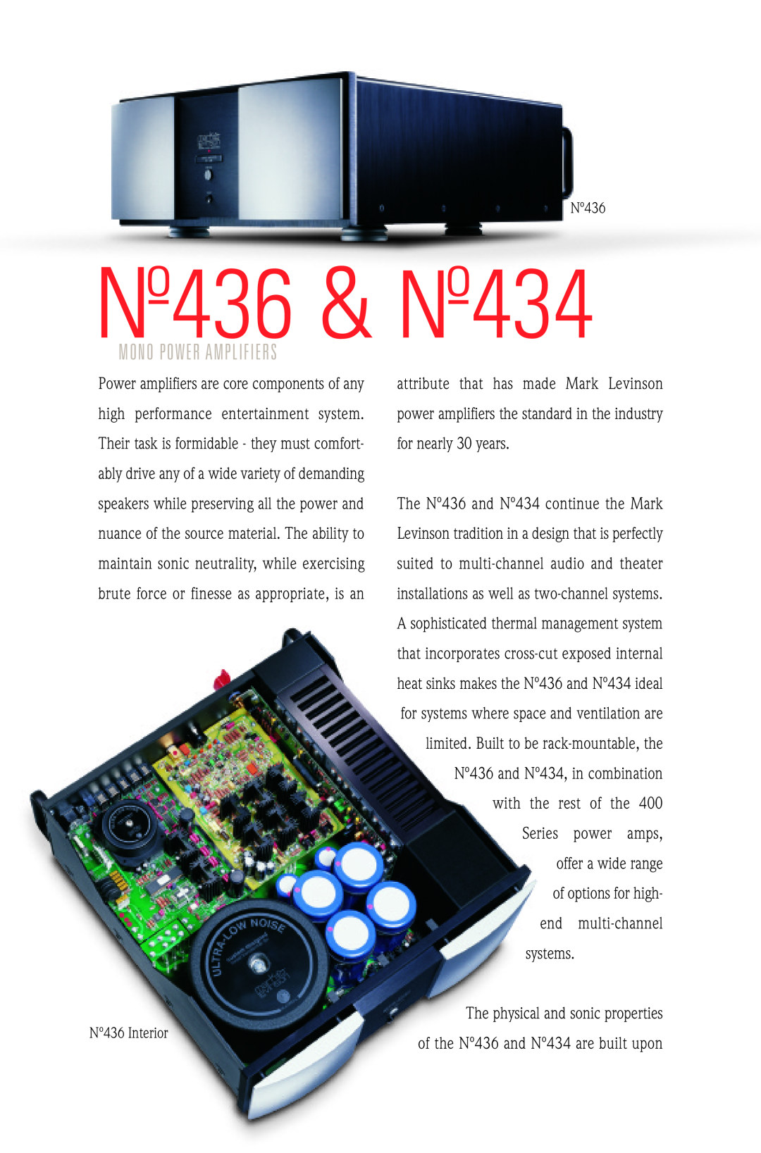 Mark Levinson N436, N434 manual Nº436 & Nº434, Mono Power Amplifiers 