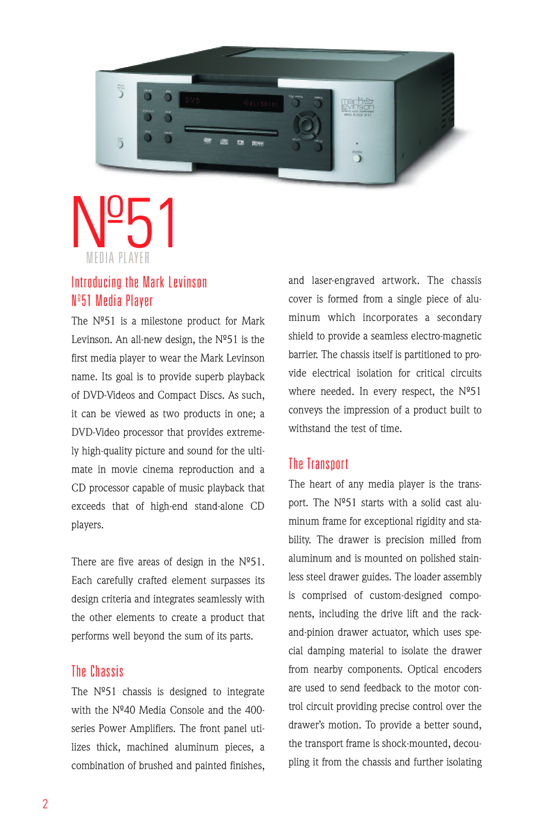 Mark Levinson N51 manual Introducing the Mark Levinson º51 Media Player, Chassis, Transport 