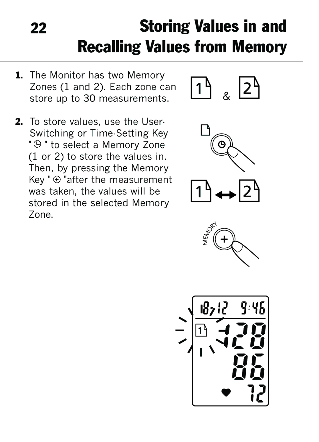 Mark Of Fitness 1140 manual Storing Values, Recalling Values from Memory 