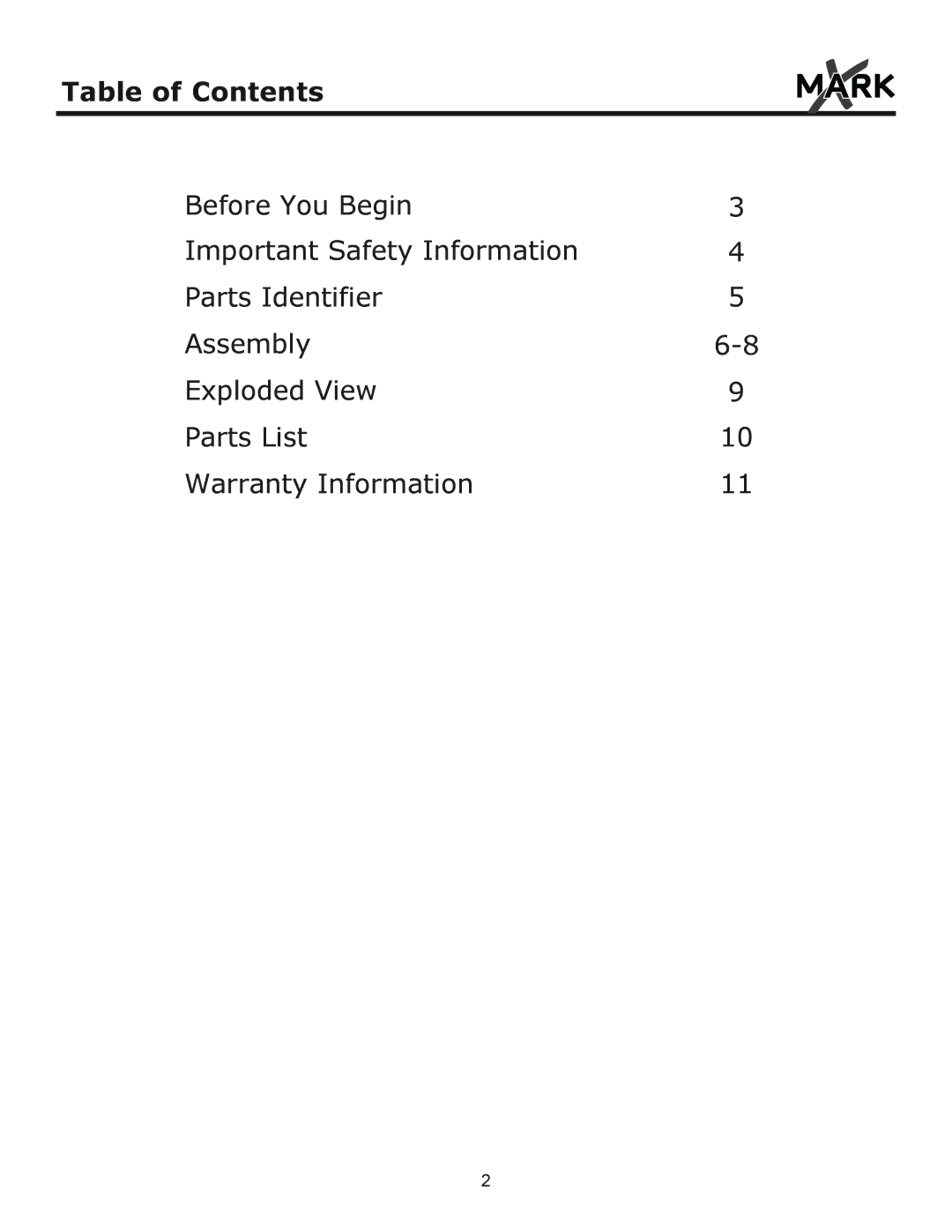 Mark Of Fitness 3' four tier dumbbell rack owner manual Table of Contents 