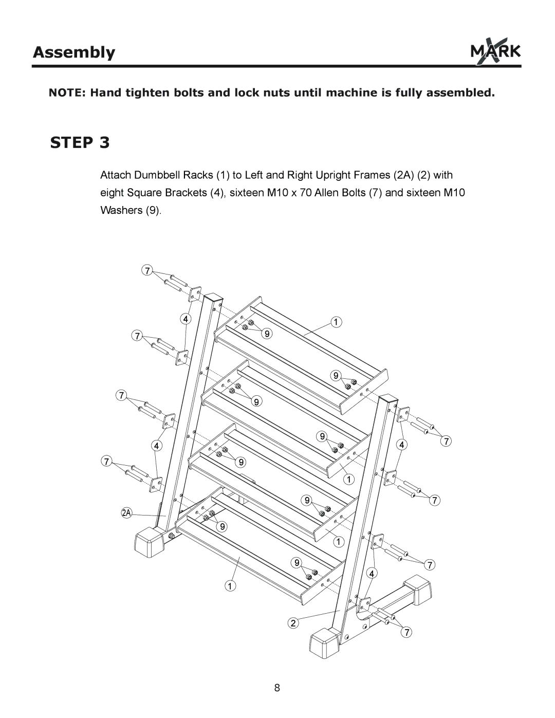 Mark Of Fitness 3' four tier dumbbell rack owner manual Step 