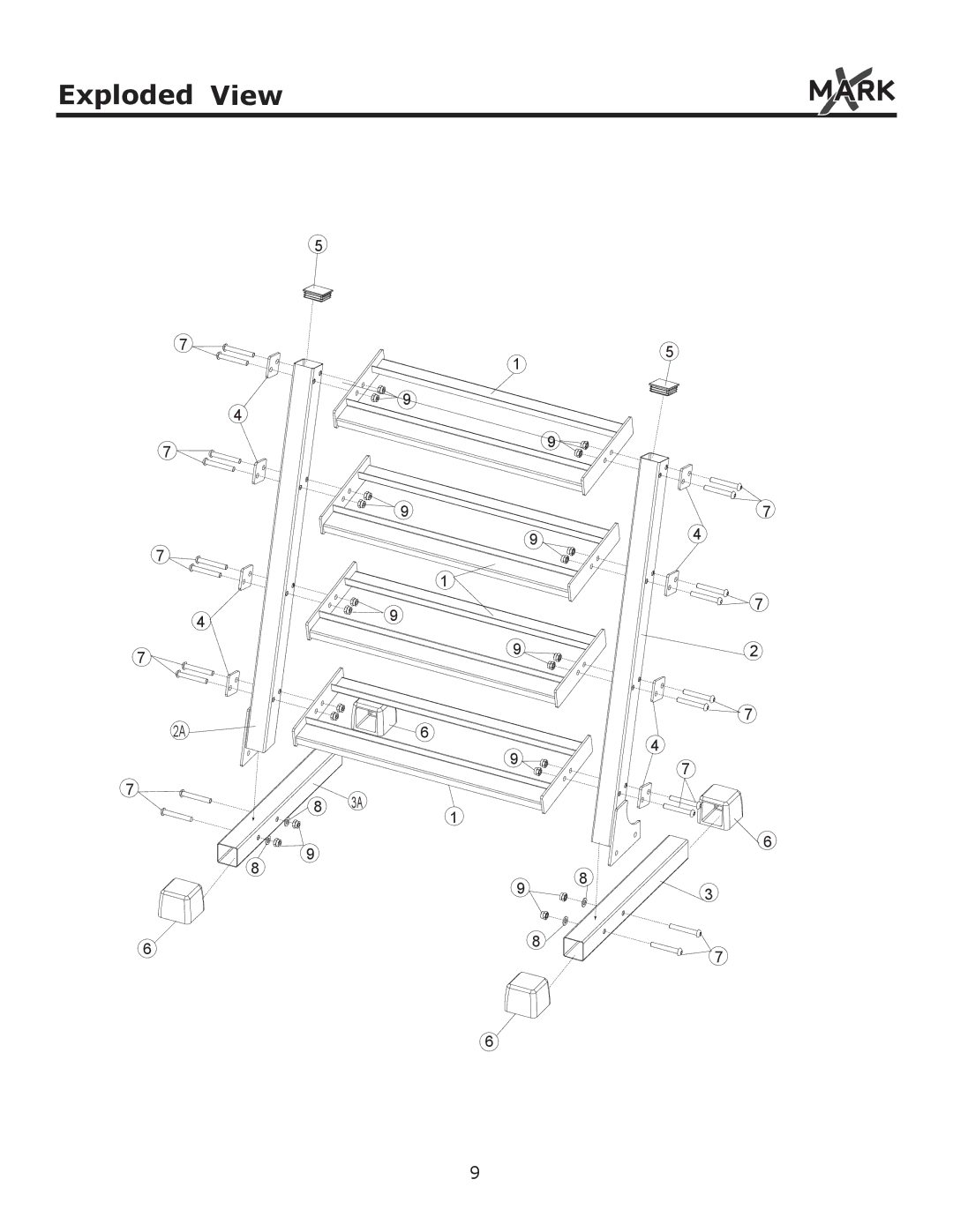 Mark Of Fitness 3' four tier dumbbell rack owner manual Exploded View 