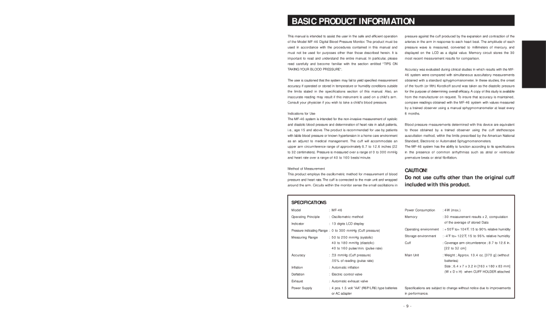 Mark Of Fitness MF 46 warranty Basic Product Information, Specifications 