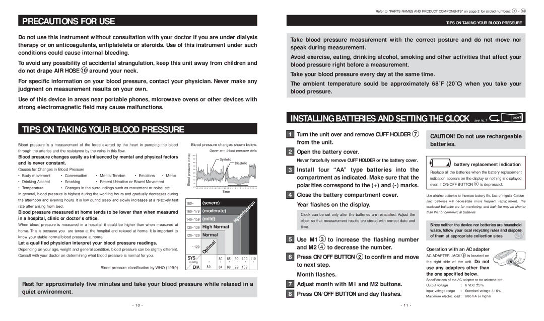 Mark Of Fitness MF 46 warranty Precautions for USE, Tips on Taking Your Blood Pressure 