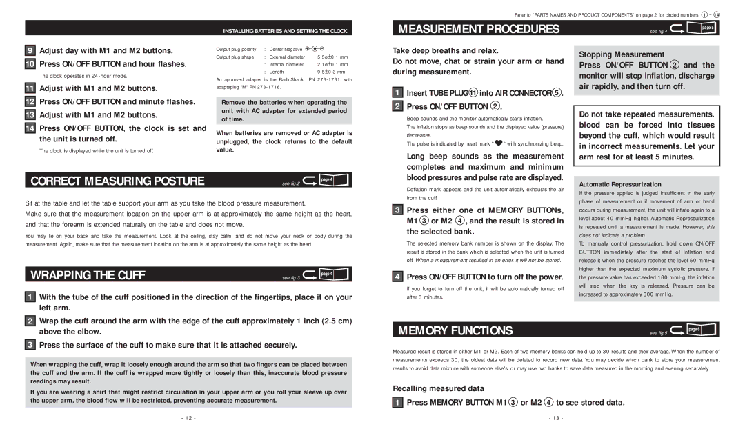 Mark Of Fitness MF 46 warranty Measurement Procedures, Wrapping the Cuff, Memory Functions 