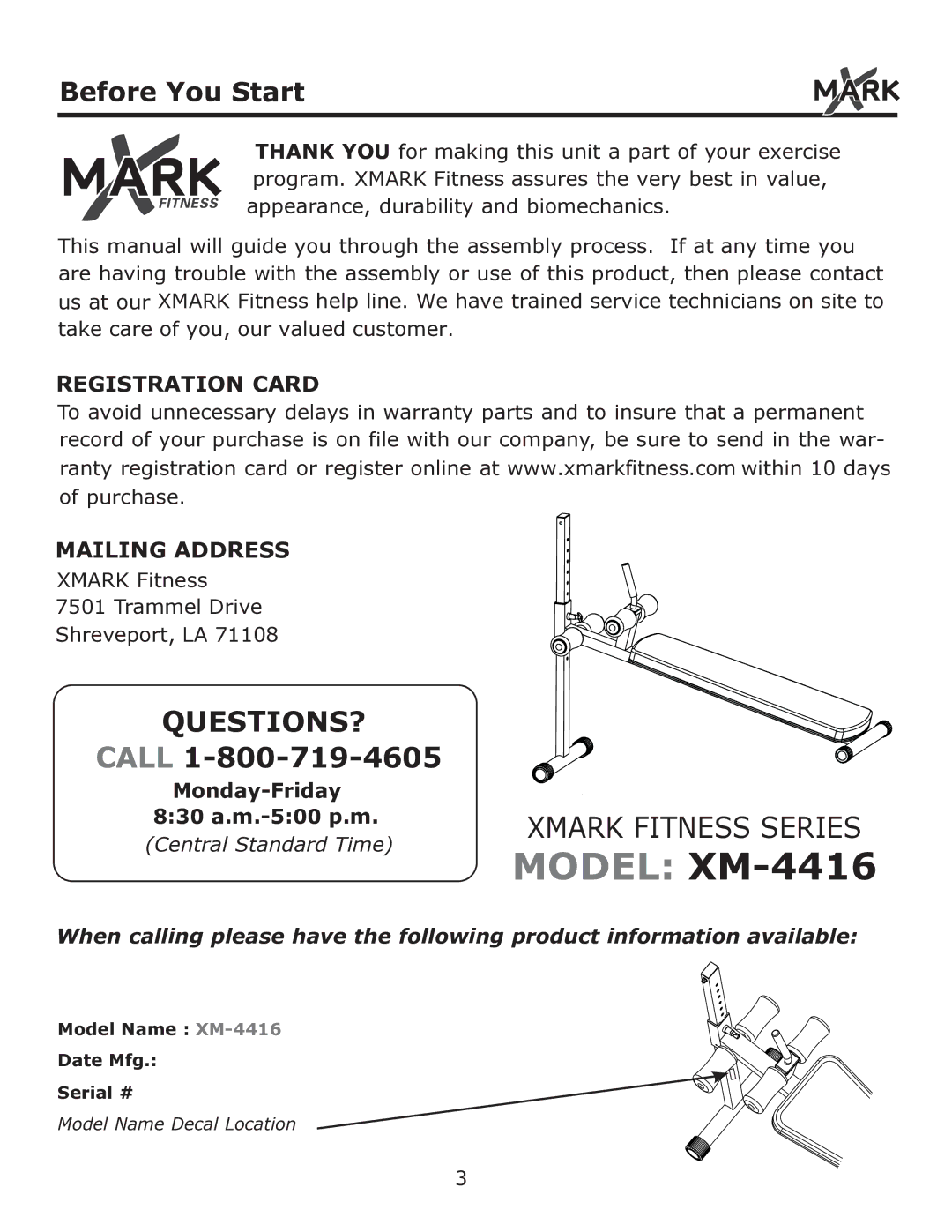 Mark Of Fitness xm-4416 owner manual Model XM-4416 