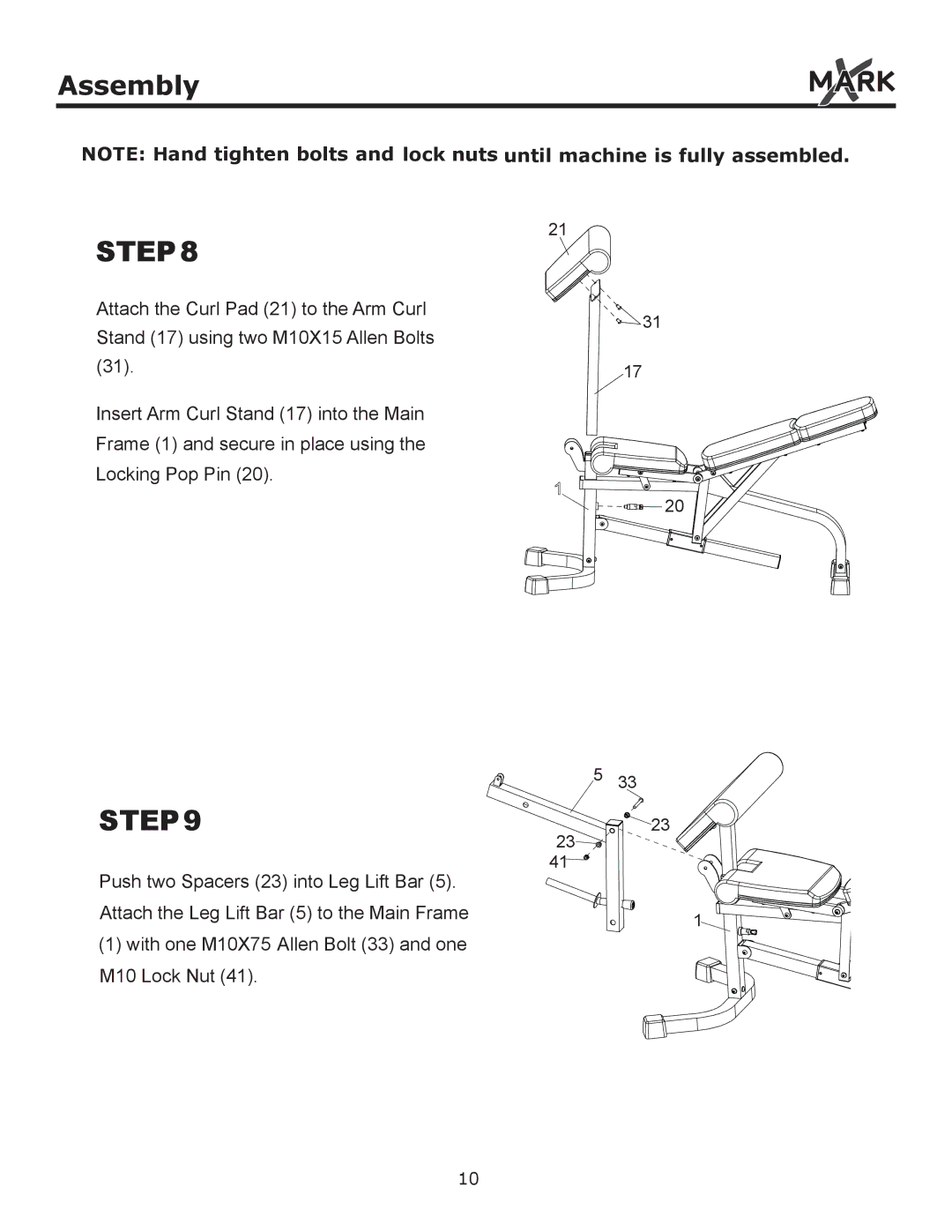 Mark Of Fitness XM-4419 owner manual Assembly 