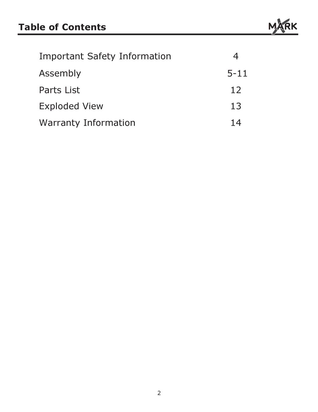 Mark Of Fitness XM-4419 owner manual Table of Contents 