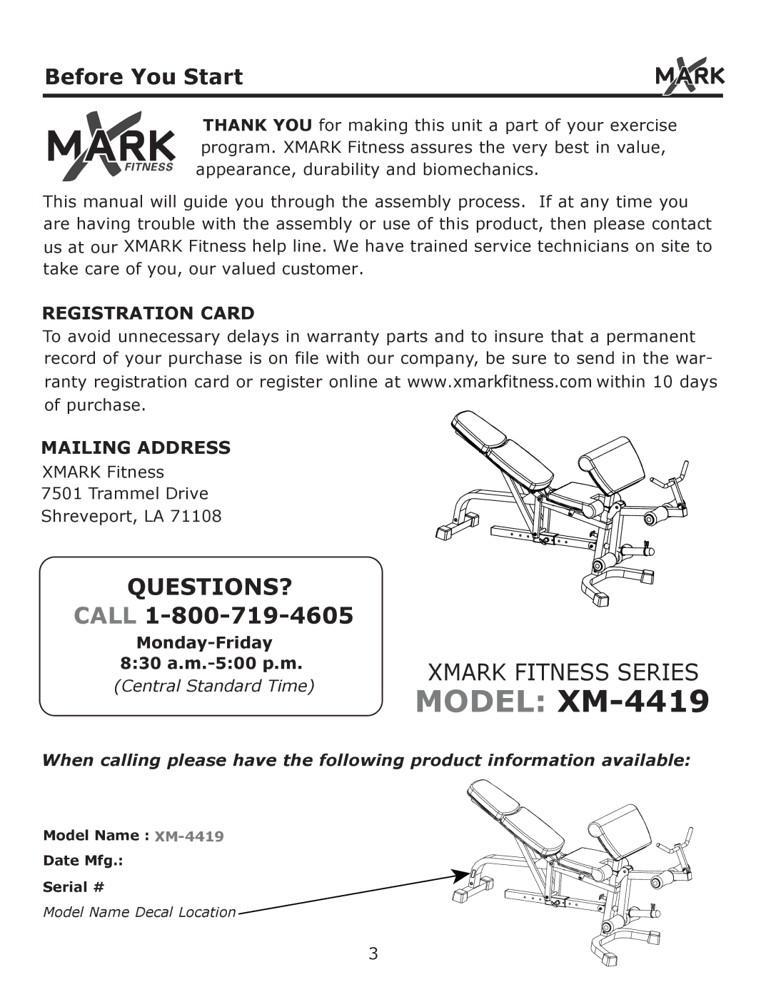 Mark Of Fitness owner manual Model XM-4419 