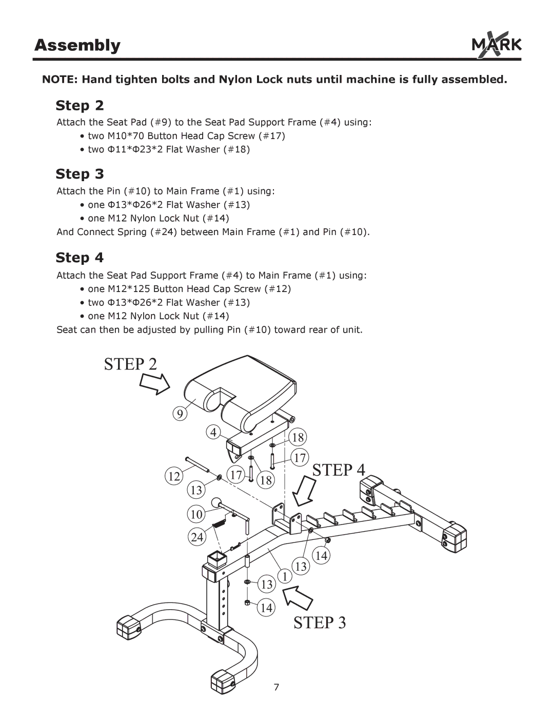 Mark Of Fitness XM-7604 owner manual Assembly 